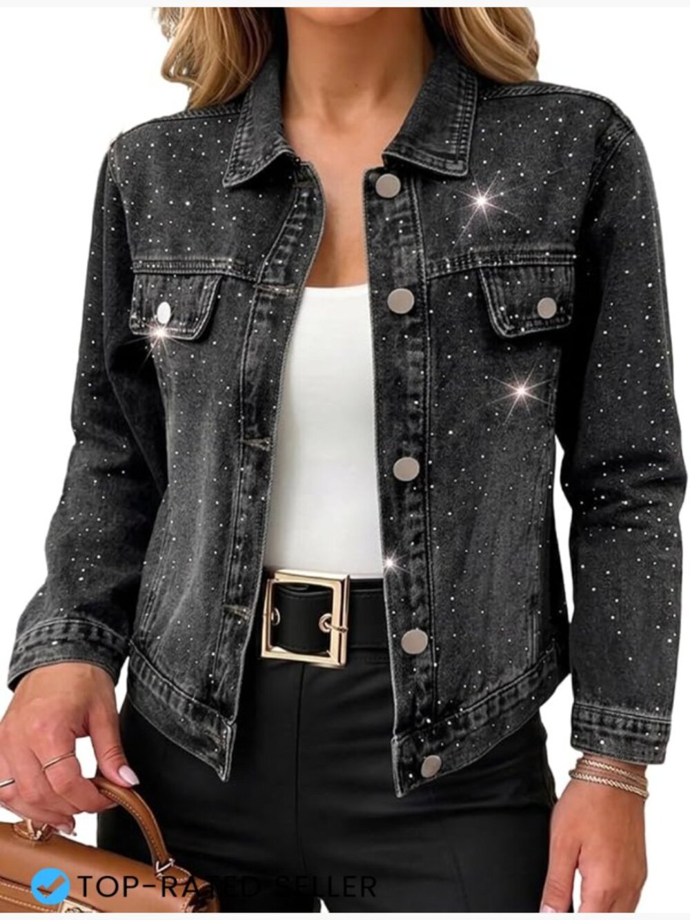 Sparkly Rhinestone Denim Jacket Cropped Jean Coat Chic Going Out Top